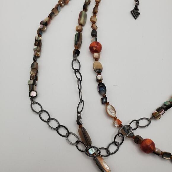 SILPADA Sterling Silver FIESTA FUN Coral Mother of Pearl Abalone Necklace #N1563 - Picture 4 of 8